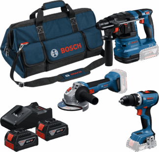Set de 3 outils 18 V : GSR + GWS + GBH + 2 batteries GBA 18V 4.0 Ah + GAL 18V-40
